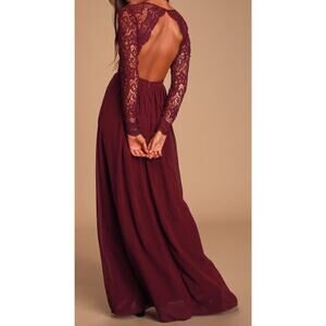 LULU'S XS Awaken My Love Burgundy Long Sleeve Lace Maxi Dress NEW B120